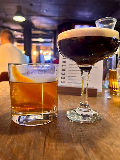 A classic Old Fashioned, served smoking. Of course, had to try out the Espresso Martini too!