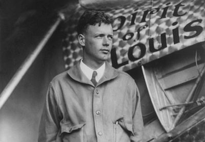 Charles Lindbergh stands with his plane, the Spirit of St. Louis, which flew over Guelph in 1927.