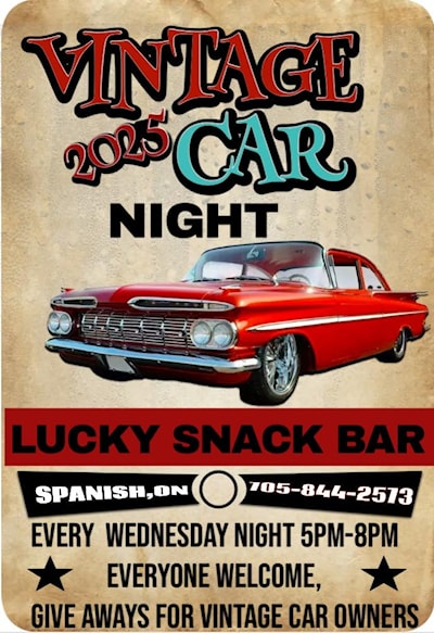 Vintage Car Night at Lucky's Snack Bar in Spanish