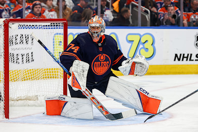 Stuart Skinner playing during the game (Photo by: Curtis Comeau/Icon Sportswire)