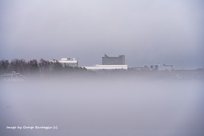 Looking at the university through the fog.