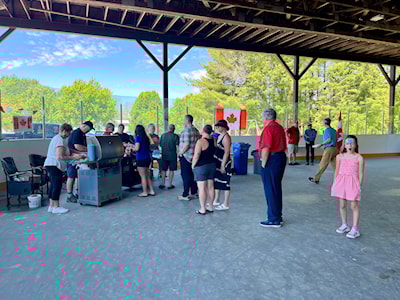 Hot dog and burger line. Thanks to my high school friend Valerie for working the BBQ.