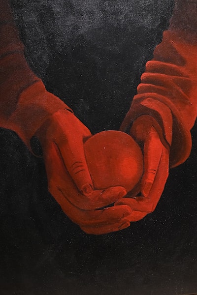 One of three paintings that make up the piece 'Growing, Living, Rotting,' by Saoirse Hargadon