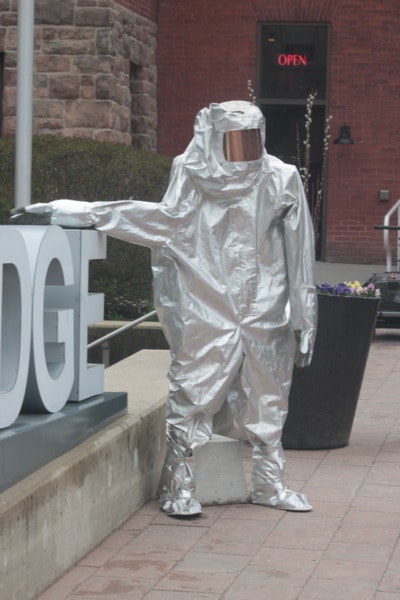 Visitors were invited to try on firefighter gear 