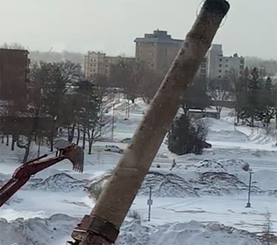 Soo Falls stack being knocked down in 2019