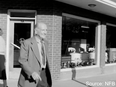 A scene from the CBC Television series 'Perspective' for the epsiode 'The Editor', filmed by NFB in Acton in October 1957. Source: NFB