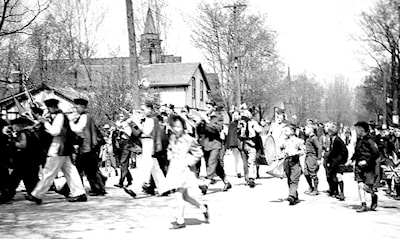 VE Day Parade on Mill Street East in Acton -- May 8th, 1945 Photo Credit: Dills Collection