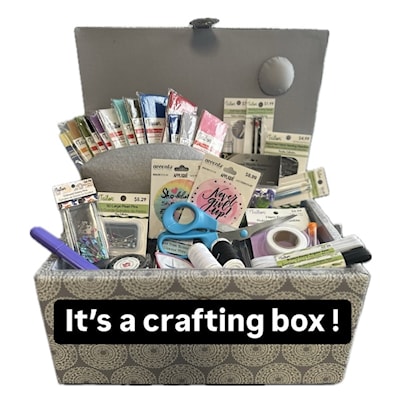 A sewing kit/crafting box donated by Fabricland Canada