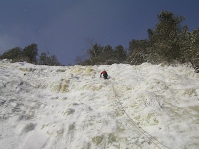 A lead climber on the Climb TRESTLE in Agawa Canyon