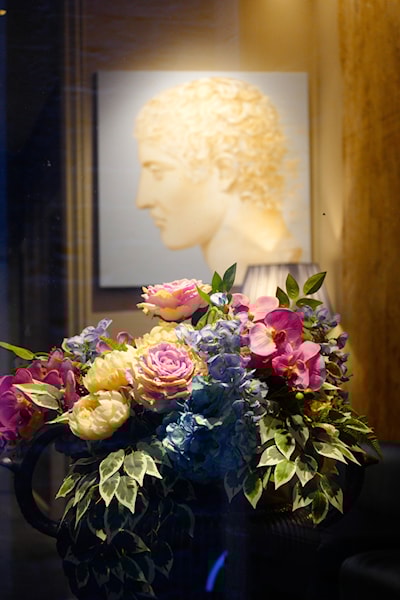 Flowers and an ancient image