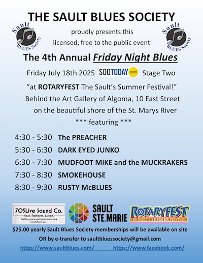 Come out and enjoy a bluesy evening presented by the Sault Blues Society