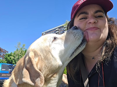 Bo, my boss' dog, being the best helper at an event.